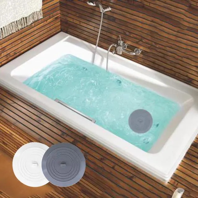 Alt view image 6 of 7 - Bathtub Drain Stopper 2 Pack, 5 inches Silicone Tub Stopper Shower Drain Cover, Bath Tub Plug Hair Stopper,Universal Flat Suction Renter Friendly Bath Accessories (White&Grey, 5 inch)