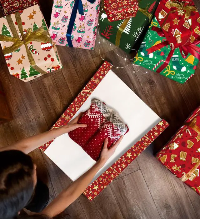 Alt view image 4 of 6 - Christmas Wrapping Paper, Christmas Decorations Bags, Xmas Wrapping Paper | Stocking Stuffers, 12Pcs Wrapping Paper, Christmas Gift Games Activity Party Favors Supplies for Kids Men Women 21" x 28"