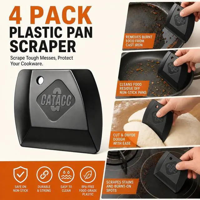 Alt view image 2 of 7 - 4-Pack Pan Scraper, Non Scratch Plastic Dish Scrapers | Heatproof, 4 Corner Shapes, Cleans Pan Pot and Cuts Dough, Dishwasher Safe, Scrapes Burnt Food Fast
