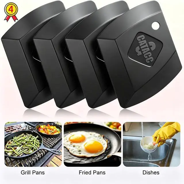 Alt view image 6 of 7 - 4-Pack Pan Scraper, Non Scratch Plastic Dish Scrapers | Heatproof, 4 Corner Shapes, Cleans Pan Pot and Cuts Dough, Dishwasher Safe, Scrapes Burnt Food Fast