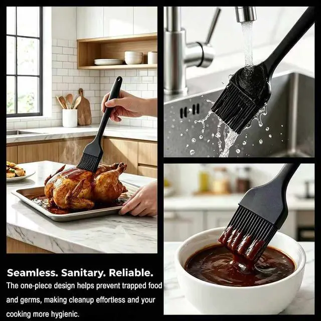 Alt view image 2 of 7 - 2 Pack Silicone Basting Brushes, Heat Safe for BBQ Baking Pastry | Dense Bristles Hold Marinades, Butter & Oil, Heat Safe Silicone, Seamless Design, Dishwasher Safe, Non-Slip Grip BBQ Pastry