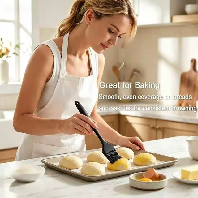Alt view image 5 of 7 - 2 Pack Silicone Basting Brushes, Heat Safe for BBQ Baking Pastry | Dense Bristles Hold Marinades, Butter & Oil, Heat Safe Silicone, Seamless Design, Dishwasher Safe, Non-Slip Grip BBQ Pastry
