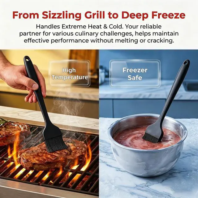 Alt view image 4 of 7 - 2 Pack Silicone Basting Brushes, Heat Safe for BBQ Baking Pastry | Dense Bristles Hold Marinades, Butter & Oil, Heat Safe Silicone, Seamless Design, Dishwasher Safe, Non-Slip Grip BBQ Pastry