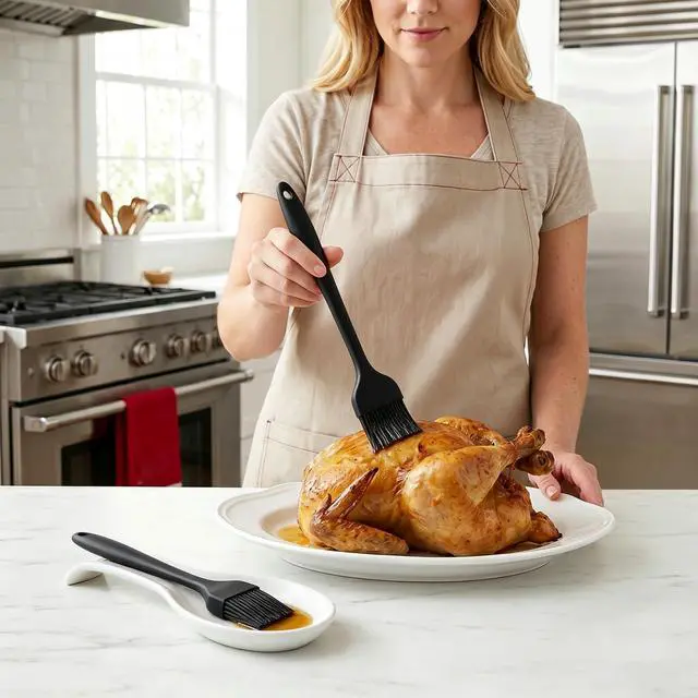 Alt view image 6 of 7 - 2 Pack Silicone Basting Brushes, Heat Safe for BBQ Baking Pastry | Dense Bristles Hold Marinades, Butter & Oil, Heat Safe Silicone, Seamless Design, Dishwasher Safe, Non-Slip Grip BBQ Pastry