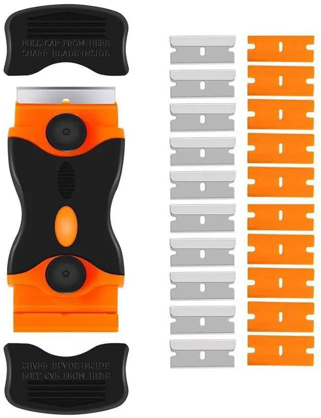 Main image of Razor Blade Scraper, 2-in-1 Double Edged Razorblade Scraper Tool with 20Pcs Razor Blades, Multi-Purpose Paint Cleaning Razor Scraper for Glass, Decals, Stickers, Labels, Caulk, Adhesive, Paint Removal