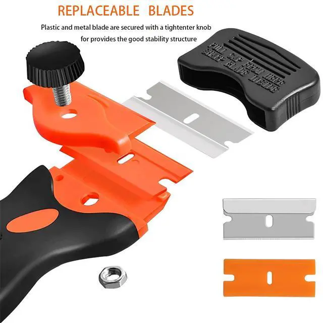 Alt view image 4 of 7 - Razor Blade Scraper, 2-in-1 Double Edged Razorblade Scraper Tool with 20Pcs Razor Blades, Multi-Purpose Paint Cleaning Razor Scraper for Glass, Decals, Stickers, Labels, Caulk, Adhesive, Paint Removal
