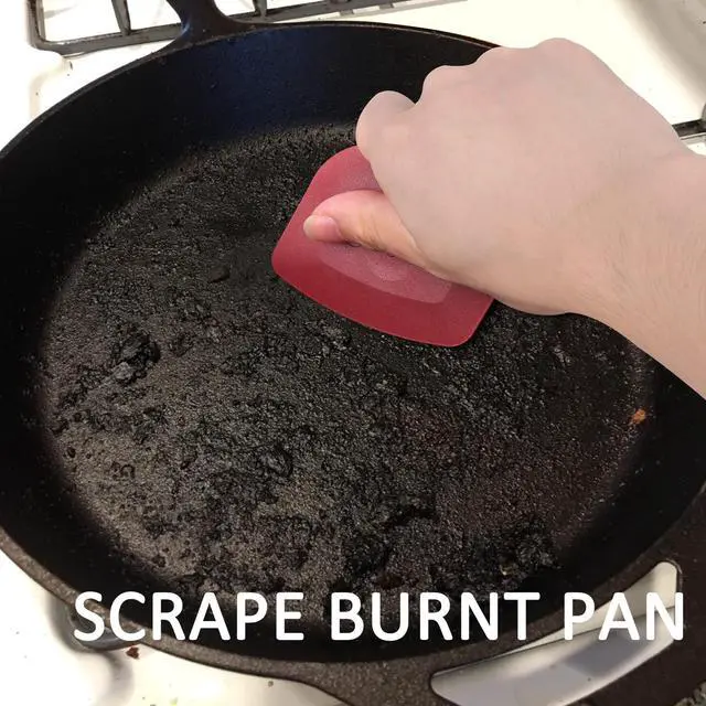 Alt view image 2 of 6 - Pan Scraper Dish Scraper Food Scraper Tool Plastic Pot Scraper Kitchen Scraper Grease Scraper Cast Iron Skillet Pan Scraper Tool for Cleaning (3 Pcs, Red)