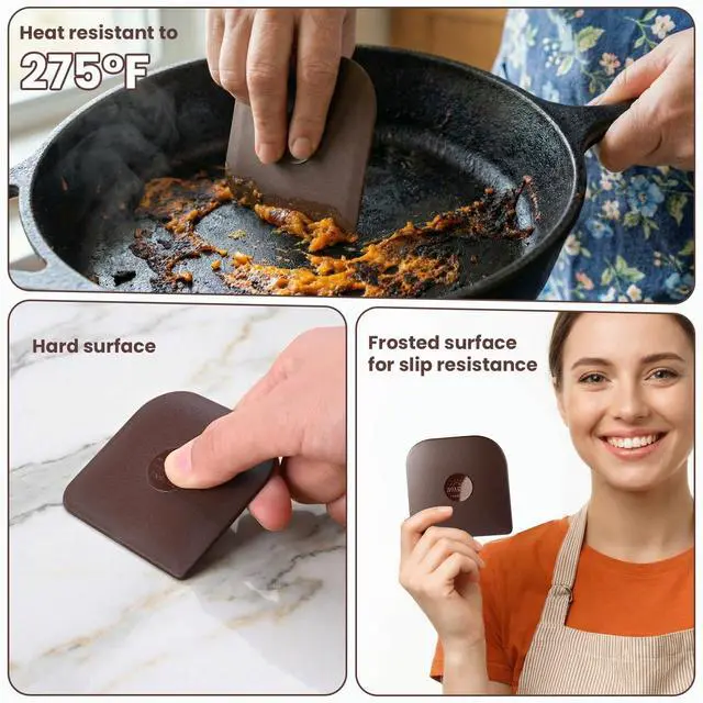 Alt view image 2 of 7 - Pan Scraper Tool for Kitchen 5 Pcs Pot Scraper | Multifunctional Pot Scraper Kitchen Tool, Non-Slip, Food Safe, High Heat Resistant-Brown