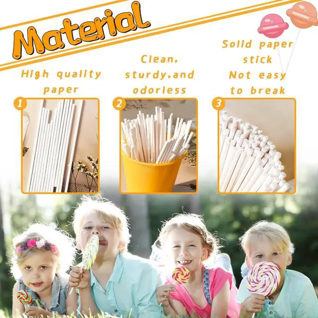 Alt view image 3 of 7 - 100 Pcs 6-Inch White Lollipop Sticks,Lollipop Paper Treat Stick,Paper Sucker Sticks for Cupcake Toppers,Homemade Candy,Chocolate,Dessert(Dia 3.5mm)