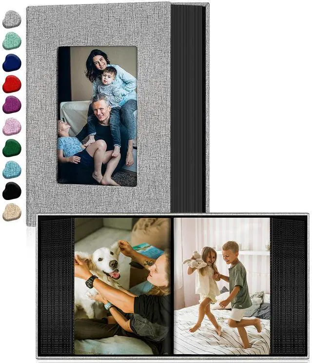 Main image of Photo Album 4x6,Linen Cover Slide-in Photo Album Book Can Holds 100 4x6 Photos with 50 Black Sheets for Family,Wedding,Baby and Holiday Pictures (Gray)