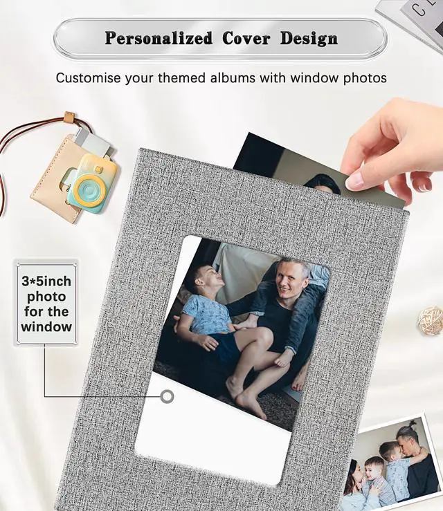 Alt view image 2 of 6 - Photo Album 4x6,Linen Cover Slide-in Photo Album Book Can Holds 100 4x6 Photos with 50 Black Sheets for Family,Wedding,Baby and Holiday Pictures (Gray)