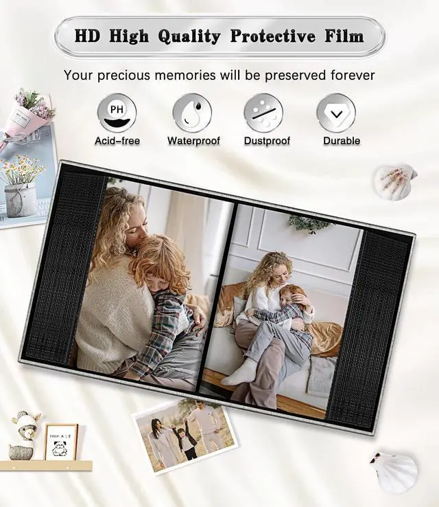 Alt view image 4 of 6 - Photo Album 4x6,Linen Cover Slide-in Photo Album Book Can Holds 100 4x6 Photos with 50 Black Sheets for Family,Wedding,Baby and Holiday Pictures (Gray)