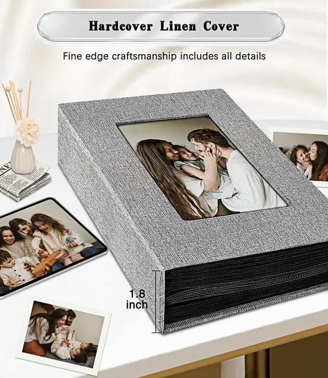 Alt view image 5 of 6 - Photo Album 4x6,Linen Cover Slide-in Photo Album Book Can Holds 100 4x6 Photos with 50 Black Sheets for Family,Wedding,Baby and Holiday Pictures (Gray)