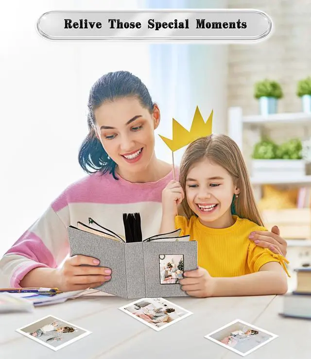 Alt view image 6 of 6 - Photo Album 4x6,Linen Cover Slide-in Photo Album Book Can Holds 100 4x6 Photos with 50 Black Sheets for Family,Wedding,Baby and Holiday Pictures (Gray)