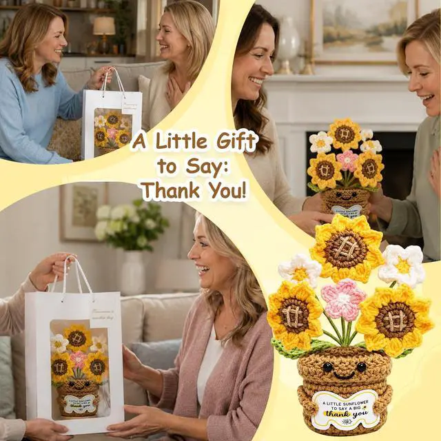Alt view image 6 of 7 - Crochet Flowers, Teacher Appreciation Gifts, 2 PCS Crochet Gifts Set with Crochet Sunflower and Bag, Emotional Support Crochet for Teacher Coworker Nurse Doctor Friend Mom Graduation End of Year