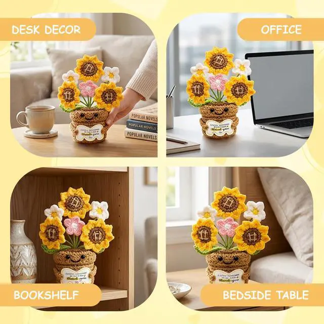 Alt view image 7 of 7 - Crochet Flowers, Teacher Appreciation Gifts, 2 PCS Crochet Gifts Set with Crochet Sunflower and Bag, Emotional Support Crochet for Teacher Coworker Nurse Doctor Friend Mom Graduation End of Year