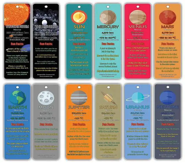 Main image of Planets Fun Facts Bookmarks 12-Pack - Space Learning Set