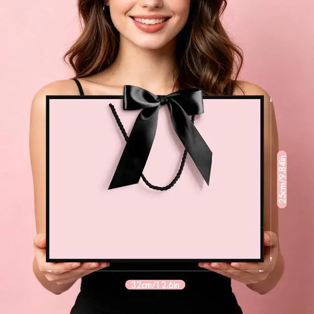 Alt view image 4 of 7 - Pink Gift Bags with Handles, 13" Medium Gift Bags with Tissue Paper | 1 Pcs Pink Black Bag, 2 Tissue Paper and 1 Card, for Baby Shower, Wedding Bridal Shower, Birthday Party