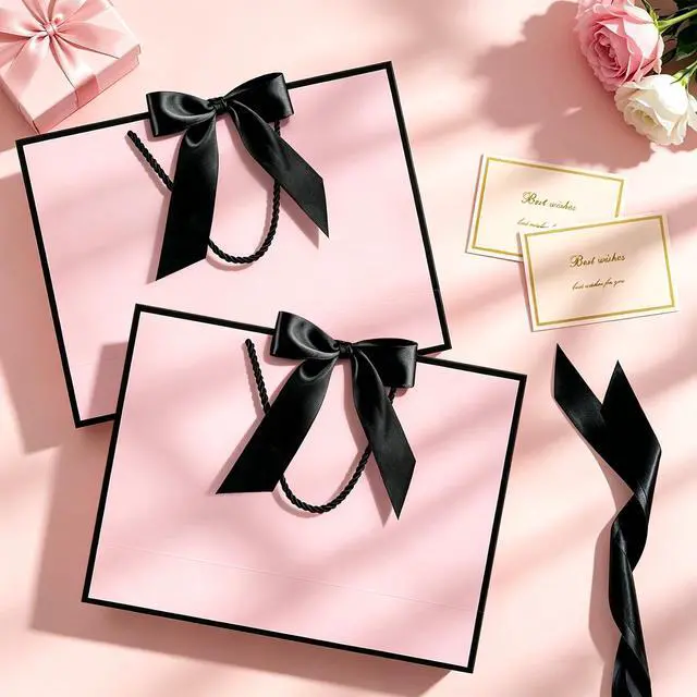 Alt view image 7 of 7 - Pink Gift Bags with Handles, 13" Medium Gift Bags with Tissue Paper | 1 Pcs Pink Black Bag, 2 Tissue Paper and 1 Card, for Baby Shower, Wedding Bridal Shower, Birthday Party