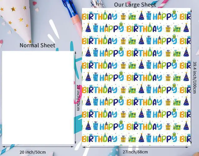 Alt view image 5 of 7 - Birthday Wrapping Paper for Boys Girls Kids Men Women Holiday Party - 3 Large Sheets Colorful Balloon 'Happy Birthday' Candles Gift Wrap - 27 Inch X 39.4 Inch Per Sheet