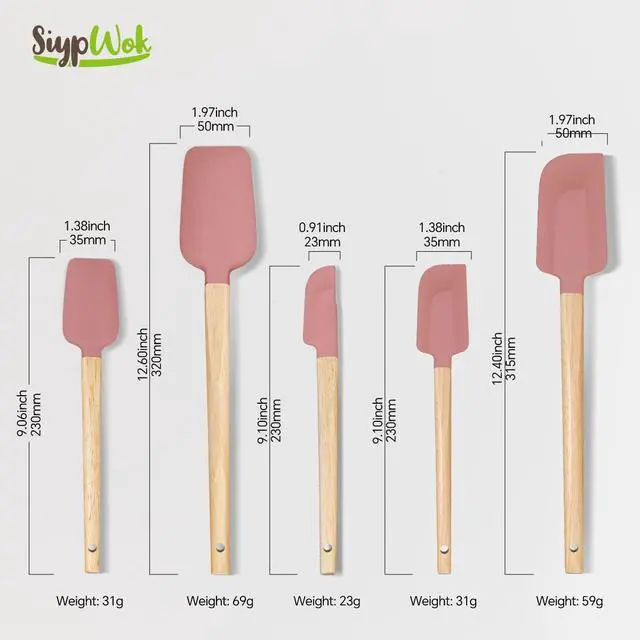 Alt view image 2 of 7 - Silicone Spatula Set, Food Grade Rubber Spatula-5 Piece Nonstick Rubber Spatulas, Spoonula, Jar Scraper for Cooking, Baking, Mixing, Frosting - Heat Resistant Up to 600°F (5 Pcs Pink)