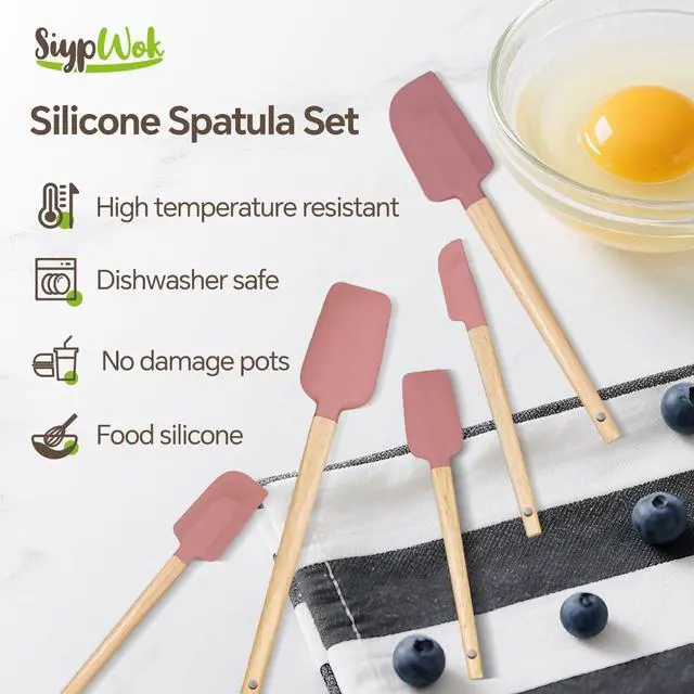 Alt view image 7 of 7 - Silicone Spatula Set, Food Grade Rubber Spatula-5 Piece Nonstick Rubber Spatulas, Spoonula, Jar Scraper for Cooking, Baking, Mixing, Frosting - Heat Resistant Up to 600°F (5 Pcs Pink)
