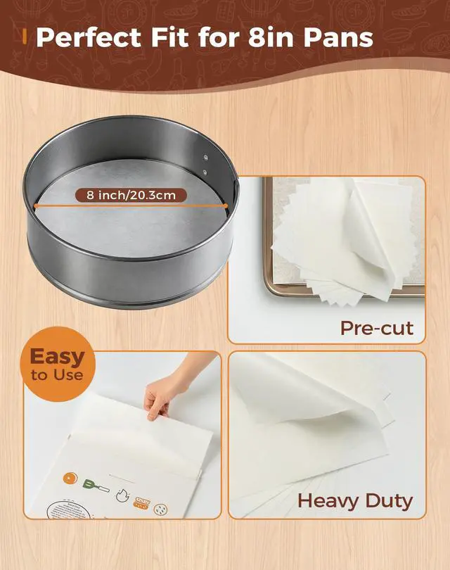 Alt view image 2 of 7 - 120Pcs 8 Inches Round Parchment Paper for Baking, Unbleached & Pre-cut | Non-Stick Heavy Duty Parchment Circles for Tortilla Press, Cake Pan, Spring Form Tin, Air Fryer, Toaster Microwave, Oven