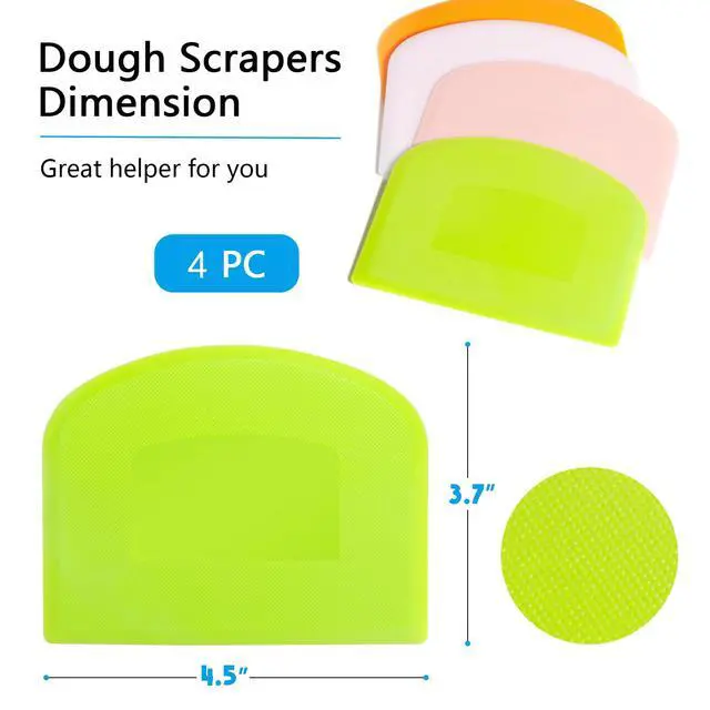 Alt view image 5 of 7 - Dough Scraper Bench Scraper for Baking, 4 PCs BPA Free PE Plastic Flexible Bowl Scraper, Food-safe Plastic Dough Cutter for Bread Cake Dough Fondant Icing (White, Green, Orange, Pink)