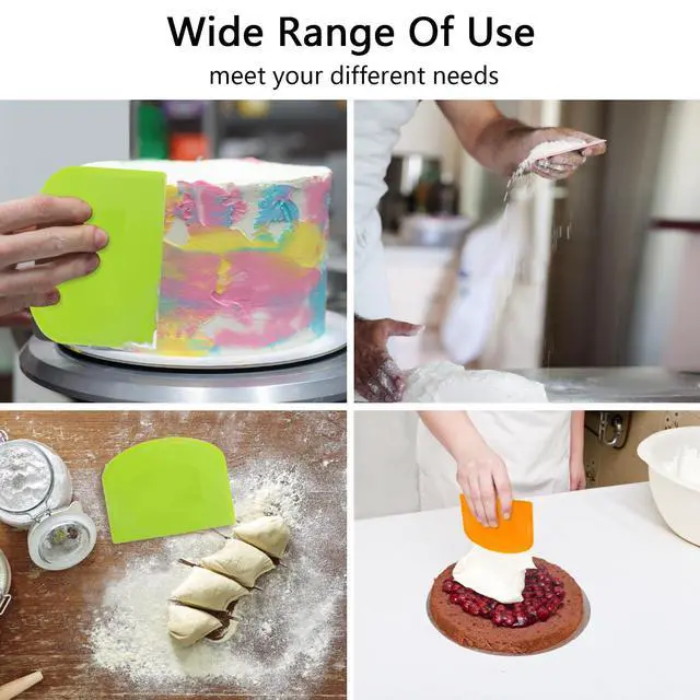 Alt view image 7 of 7 - Dough Scraper Bench Scraper for Baking, 4 PCs BPA Free PE Plastic Flexible Bowl Scraper, Food-safe Plastic Dough Cutter for Bread Cake Dough Fondant Icing (White, Green, Orange, Pink)