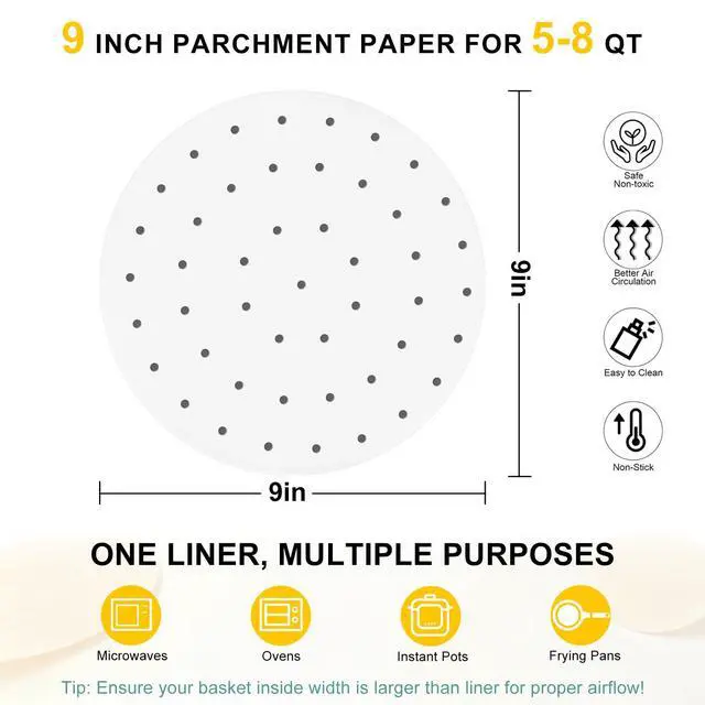 Alt view image 2 of 7 - Air Fryer Parchment Paper Liners, 100 Pcs | Pre-Cut Non-Stick Baking Paper; Fits Air Fryers; Disposable And Durable; Microwave And Steaming Basket Safe