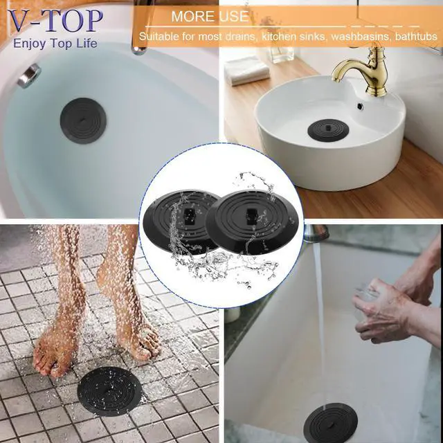 Alt view image 7 of 7 - Bathtub Drain Stopper 2 Pack, 5 inches Silicone Tub Stopper Shower Drain Cover, Bath Tub Plug Hair Stopper,Universal Flat Suction Renter Friendly Bath Accessories