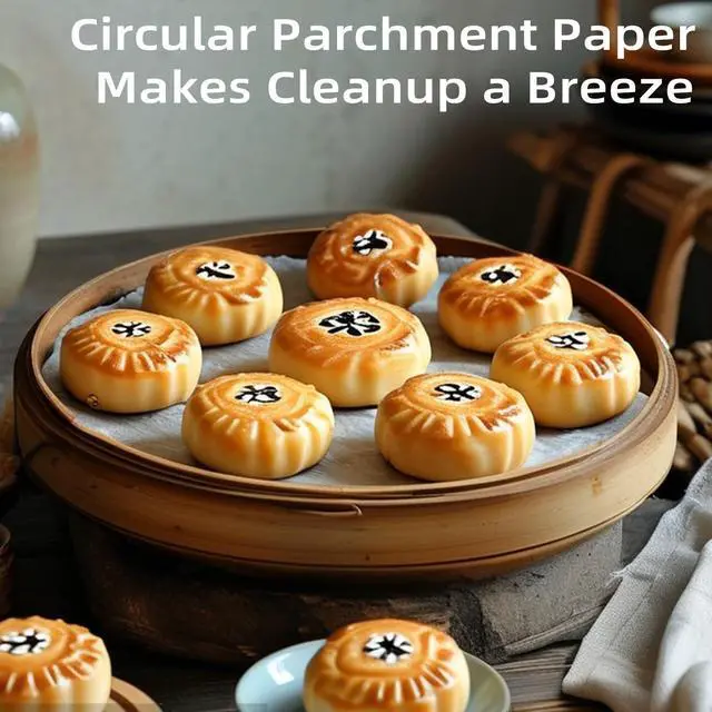 Alt view image 5 of 7 - 100Pcs 9 IN Round Parchment Paper,Non Stick Parchment Paper for Baking,Air Fryer Liners,Suitable for Baking Cakes Pring Plates Ovens and Barbecues Tortilla Press(White)