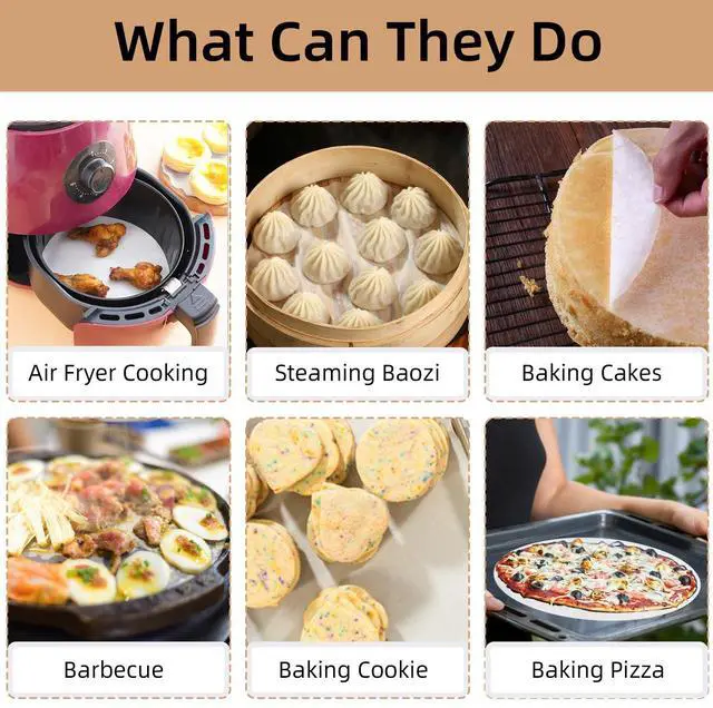 Alt view image 7 of 7 - 100Pcs 9 IN Round Parchment Paper,Non Stick Parchment Paper for Baking,Air Fryer Liners,Suitable for Baking Cakes Pring Plates Ovens and Barbecues Tortilla Press(White)