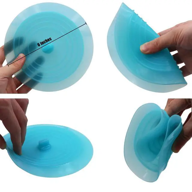 Alt view image 6 of 7 - Tub Stopper 2 Pack, 6 inches Large Silicone Drain Plug Hair Stopper Flat Suction Cover for Kitchen Bathroom and Laundry (Blue Transparent)