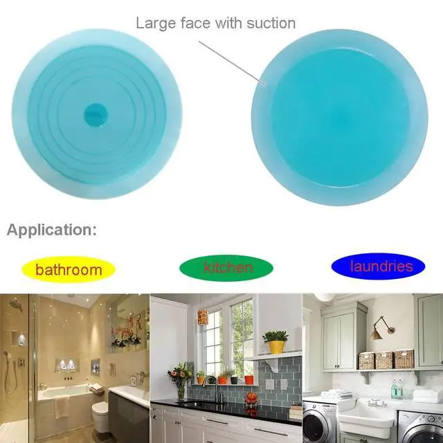 Alt view image 7 of 7 - Tub Stopper 2 Pack, 6 inches Large Silicone Drain Plug Hair Stopper Flat Suction Cover for Kitchen Bathroom and Laundry (Blue Transparent)