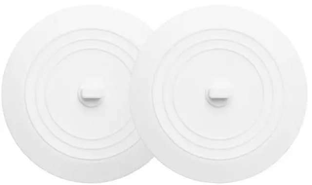 Main image of 2PCS 5" Universal Silicone Bathtub Drain Stopper with Suction Seal | White, Leak Proof, Hair Trapping, Universal Fit, For Tub Sink Laundry Drain, Bathroom Kitchen Use, Easy Clean