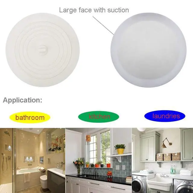 Alt view image 7 of 7 - Tub Stopper 2 Pack, 6 inches Large Silicone Drain Plug Hair Stopper Flat Suction Cover for Kitchen Bathroom and Laundry