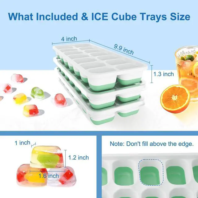 Alt view image 7 of 7 - Ice Cube Tray with Lid, 3 Pack Silicone Easy-Release Ice Trays for Freezer, Stackable Ice Cube Molds for Drinks, Cocktails, Whiskey, Coffee - BPA-Free and Odor-Free,Ice Cube Trays for Freezer