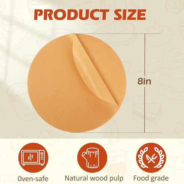 Alt view image 2 of 7 - 8 Inch Parchment Paper Rounds, 200Pcs Non-Stick Baking Paper Sheets | Precut Unbleached Baking Parchment Rounds for Air Fryer,Round Cake Pan, Springform Pan, Tortilla Press and More