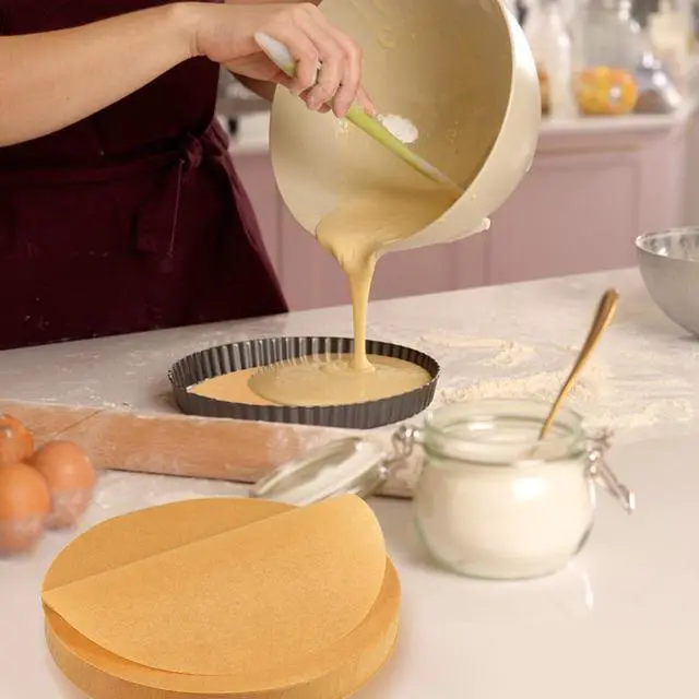 Alt view image 6 of 7 - 8 Inch Parchment Paper Rounds, 200Pcs Non-Stick Baking Paper Sheets | Precut Unbleached Baking Parchment Rounds for Air Fryer,Round Cake Pan, Springform Pan, Tortilla Press and More