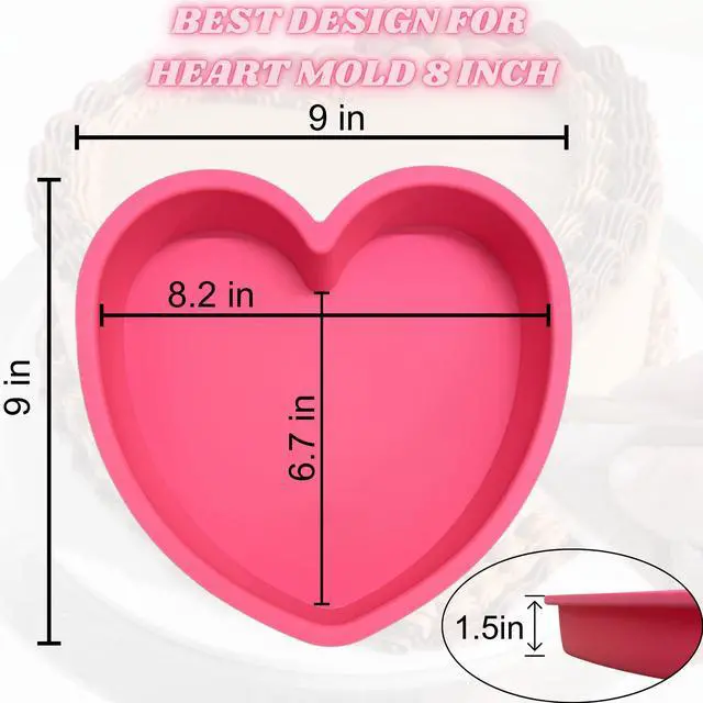 Alt view image 4 of 7 - Heart Shaped Cake Pans 8 Inch Set of 2 Nonstick Silicone Heart Cake Pan for Baking, Oven & Microwave Safe Molds Durable, Easy-Clean Matte Surface (Pink)