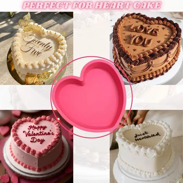 Alt view image 3 of 7 - Heart Shaped Cake Pans 8 Inch Set of 2 Nonstick Silicone Heart Cake Pan for Baking, Oven & Microwave Safe Molds Durable, Easy-Clean Matte Surface (Pink)