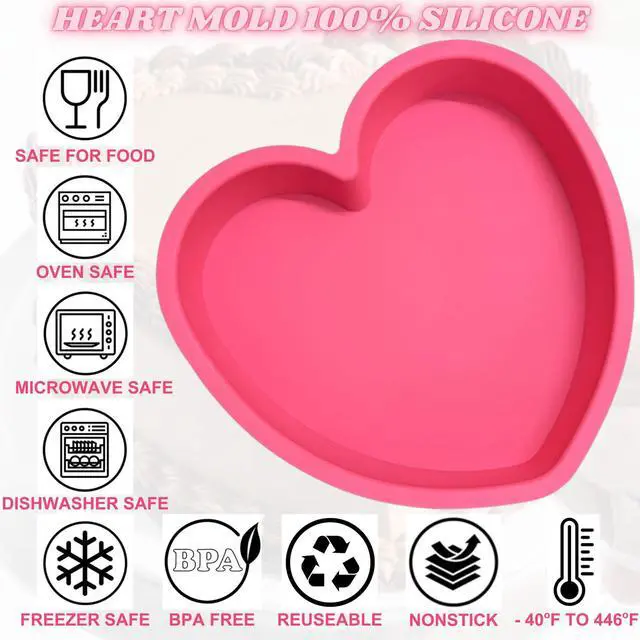 Alt view image 5 of 7 - Heart Shaped Cake Pans 8 Inch Set of 2 Nonstick Silicone Heart Cake Pan for Baking, Oven & Microwave Safe Molds Durable, Easy-Clean Matte Surface (Pink)