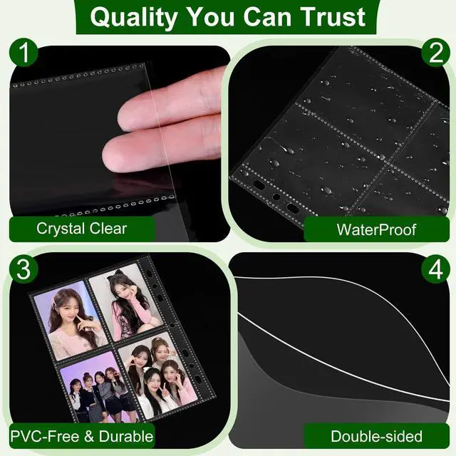 Alt view image 3 of 7 - 30 Pack 240 Pockets 2.5x3.5 Photocard Sleeves for 6 Ring A5 Binder, Ultra-Clear K-pop Photocard Sleeves, Double-Sided 4 Pocket Photo Pages, Top Loading Photo Sheet Protector for Photos, Trading Cards