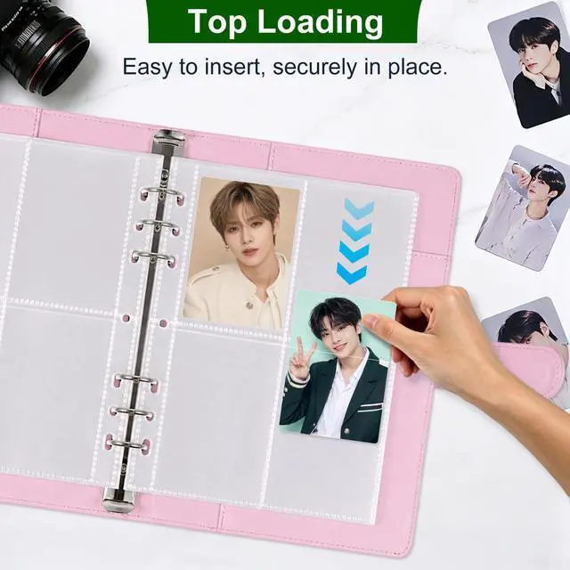 Alt view image 5 of 7 - 30 Pack 240 Pockets 2.5x3.5 Photocard Sleeves for 6 Ring A5 Binder, Ultra-Clear K-pop Photocard Sleeves, Double-Sided 4 Pocket Photo Pages, Top Loading Photo Sheet Protector for Photos, Trading Cards