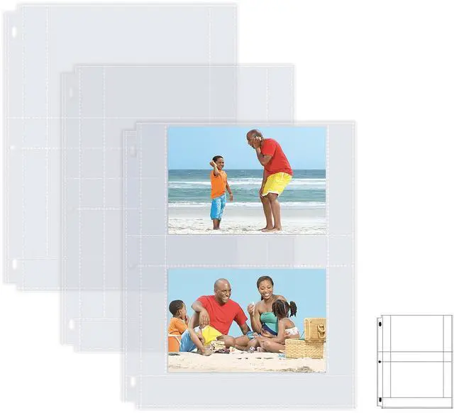 Main image of Heavyweight 4 x 6 Inch Diamond Clear 3 Ring Binder Page Refills - 100 Total Photos, Each 2-Pocket Sheet Holds Up to 4 Photos (25 Pack)
