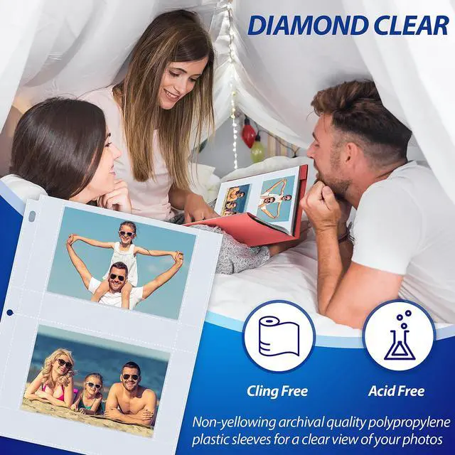 Alt view image 3 of 7 - Heavyweight 4 x 6 Inch Diamond Clear 3 Ring Binder Page Refills - 100 Total Photos, Each 2-Pocket Sheet Holds Up to 4 Photos (25 Pack)