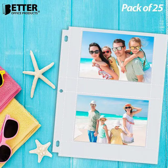 Alt view image 2 of 7 - Heavyweight 4 x 6 Inch Diamond Clear 3 Ring Binder Page Refills - 100 Total Photos, Each 2-Pocket Sheet Holds Up to 4 Photos (25 Pack)