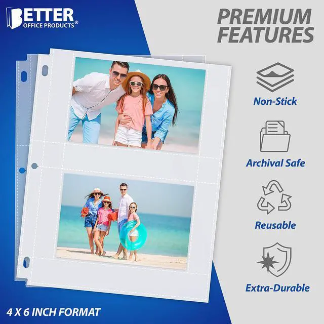 Alt view image 5 of 7 - Heavyweight 4 x 6 Inch Diamond Clear 3 Ring Binder Page Refills - 100 Total Photos, Each 2-Pocket Sheet Holds Up to 4 Photos (25 Pack)