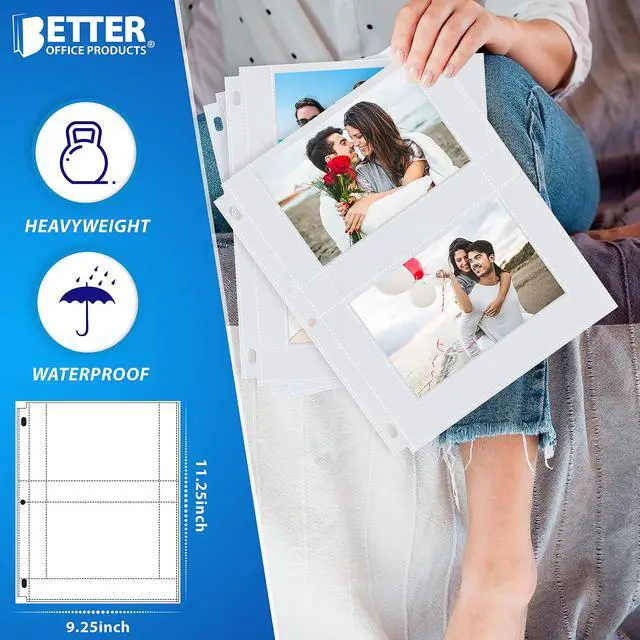 Alt view image 6 of 7 - Heavyweight 4 x 6 Inch Diamond Clear 3 Ring Binder Page Refills - 100 Total Photos, Each 2-Pocket Sheet Holds Up to 4 Photos (25 Pack)